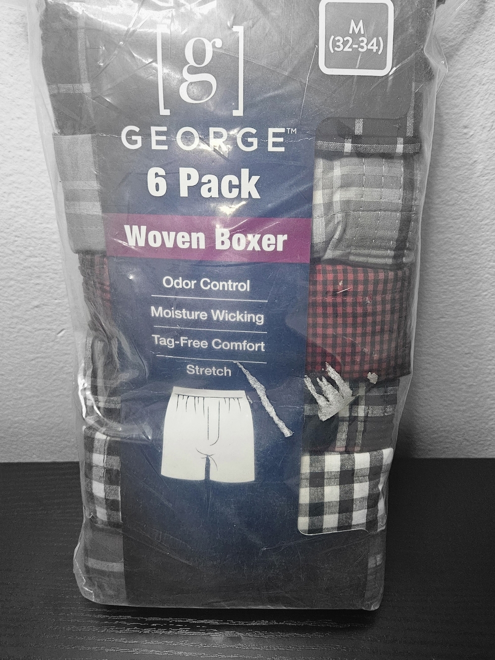 George Men's 6-Pack Woven Boxers - Black, Gray, Red Plaid
